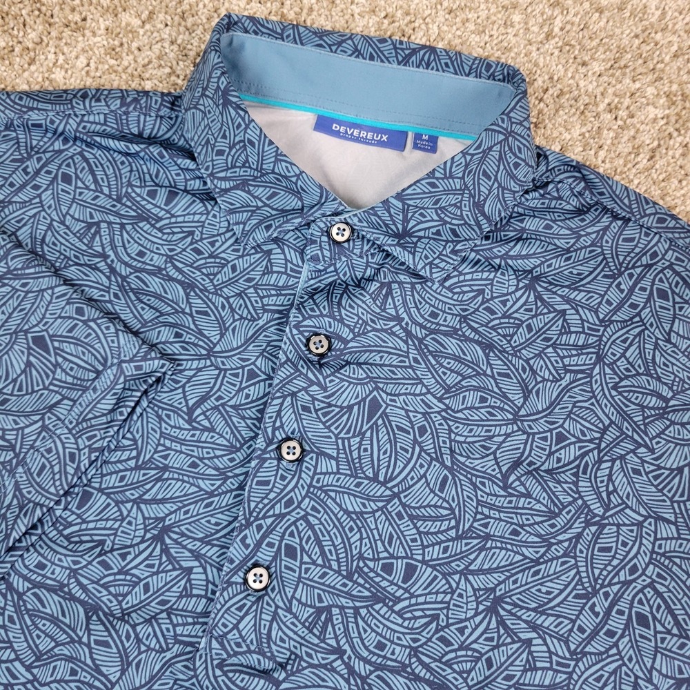 Devereux Mens Medium Blue AOP Floral Performance Stretch Golf Polo Short Sleeve